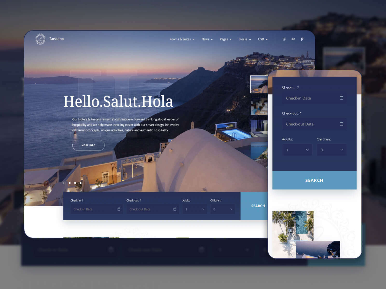Luviana'nın ekran görüntüsü - dimgray, whitesmoke, darkslategray, grey ve siyah renk geçişlerinde güvenilir B&B WordPress şablonu
