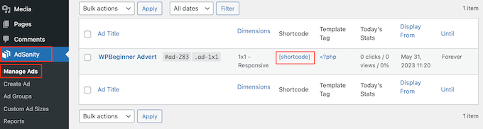 단축 코드를 사용하여 WordPress 웹사이트에 광고 추가 Adding adverts to your WordPress website using shortcode