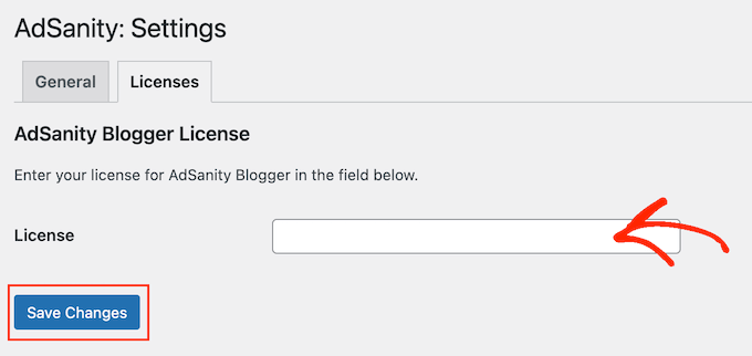 AdSanity 광고 관리 플러그인에 라이선스 추가 Adding a license to the AdSanity ad management plugin