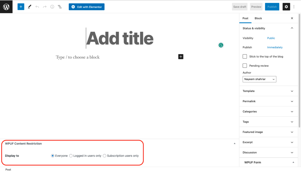 post下WP User Frontend插件的内容限制设置