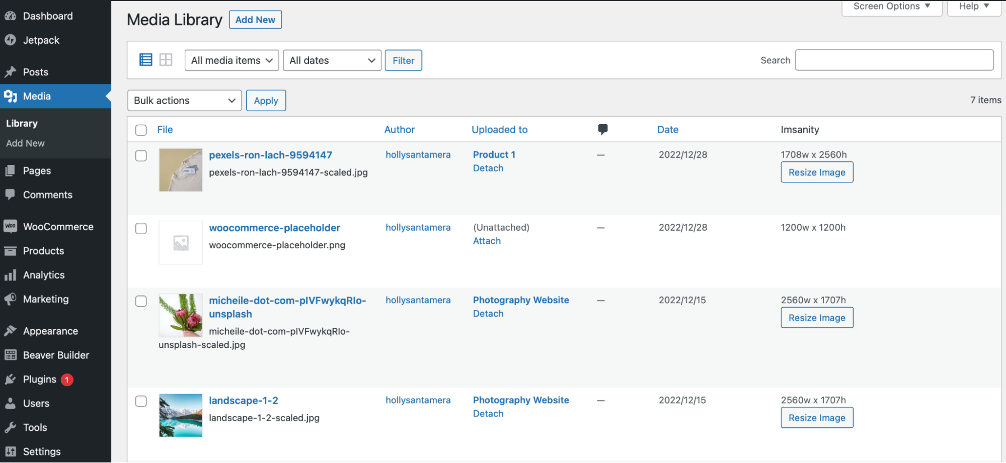 массовое изменение размера изображений в WordPress