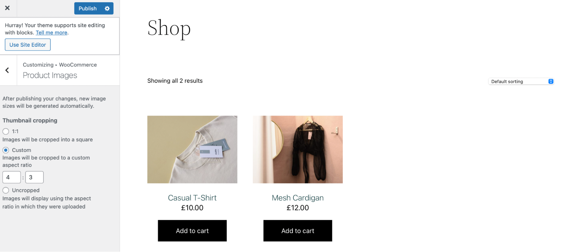Параметры обрезки изображений WooCommerce