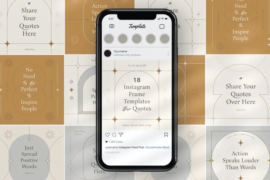 Ramka na Instagram z cytatami w ziemistym odcieniu -