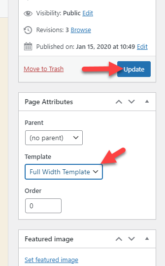 pagina di aggiornamento - rimuovi la barra laterale di WooCommerce