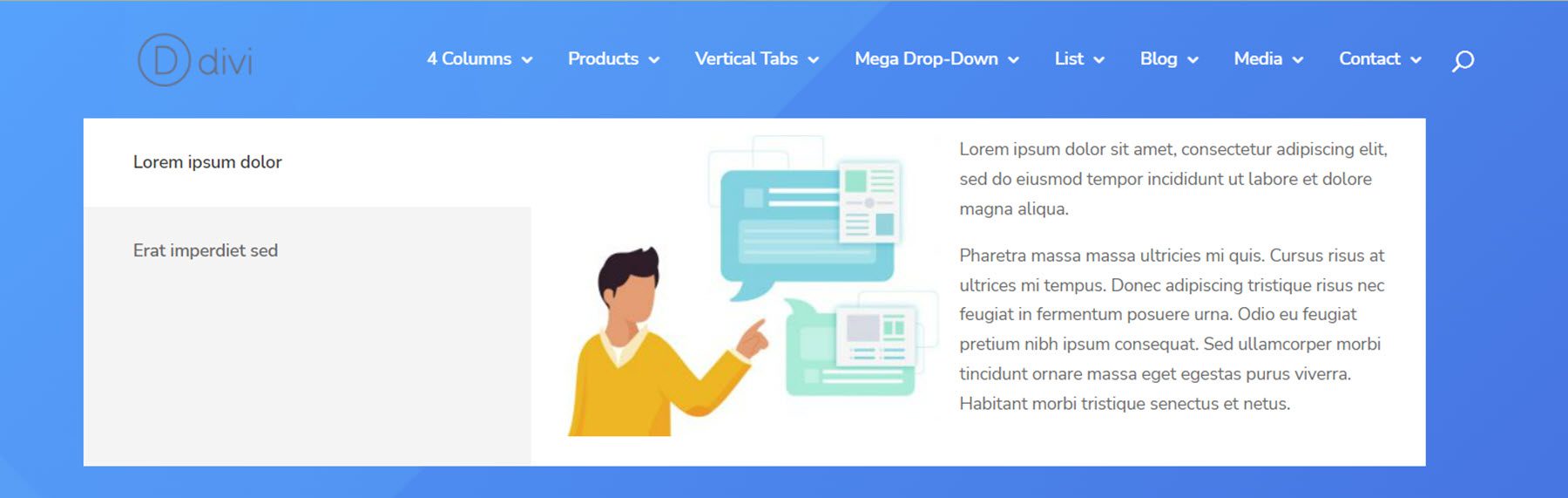 Esempio di layout aziendale del menu Divi Mega