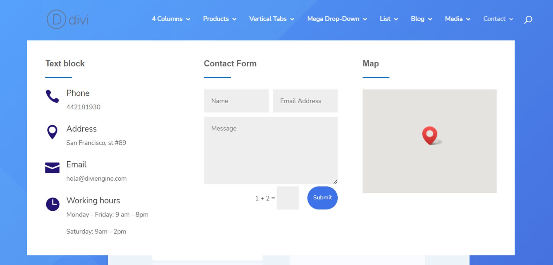 Esempio di layout aziendale del menu Divi Mega