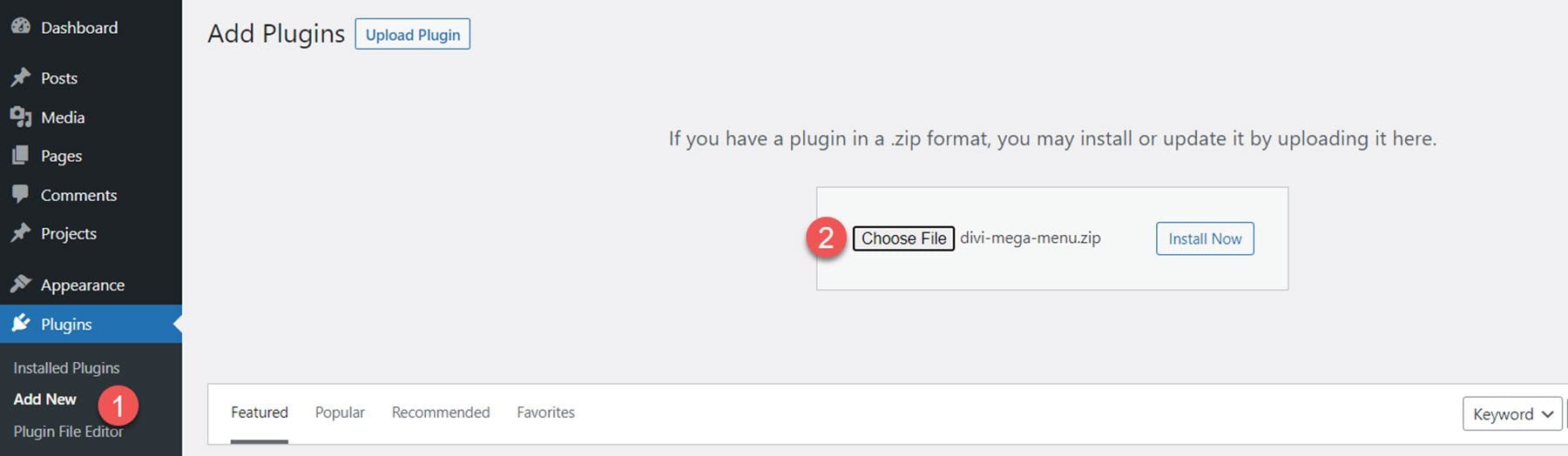 Installazione del layout del modulo a discesa mega del menu Divi Mega