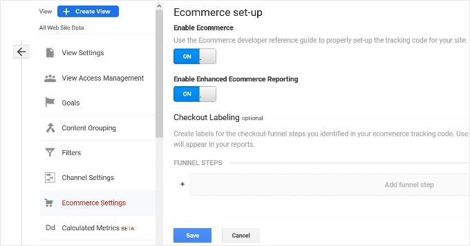 eコマースを有効にして続行します Enable eCommerce and enhanced eCommerce reporting
