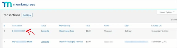 MemberPress トランザクション リストの表示 Viewing the MemberPress Transactions List