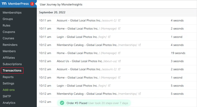 単一トランザクションのカスタマージャーニーの表示 Viewing the Customer Journey of a Single Transaction