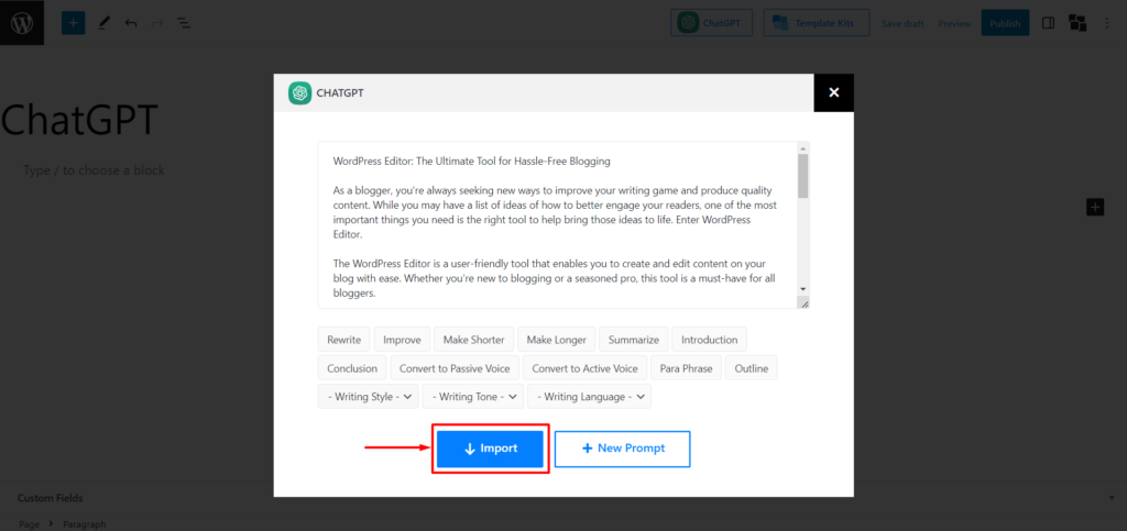 แนะนำ PostX ChatGPT Addon: WordPress AI Content Generator 10 Importing ChatGPT Blogpost