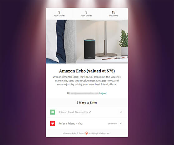 RafflePress Amazon Echo 贈品