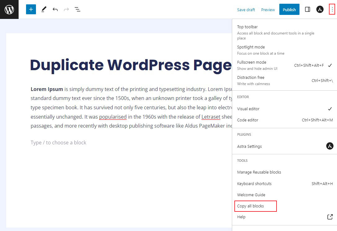 ทำซ้ำหน้า WordPress โดยใช้ Gutenberg Editor