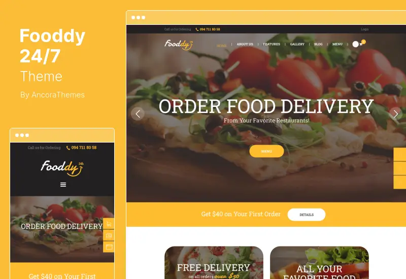 Tema Fooddy 24/7 - Tema de WordPress para pedidos y entregas de alimentos