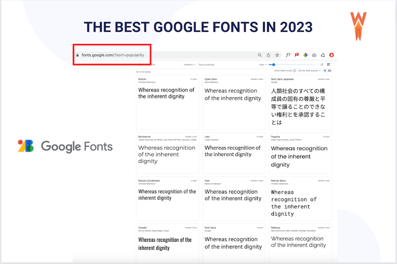 按受歡迎程度對 Google 字體進行排序 - 來源:Google Fonts