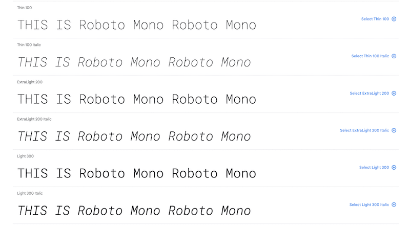 Roboto Mono 字體 - 來源:Google Fonts