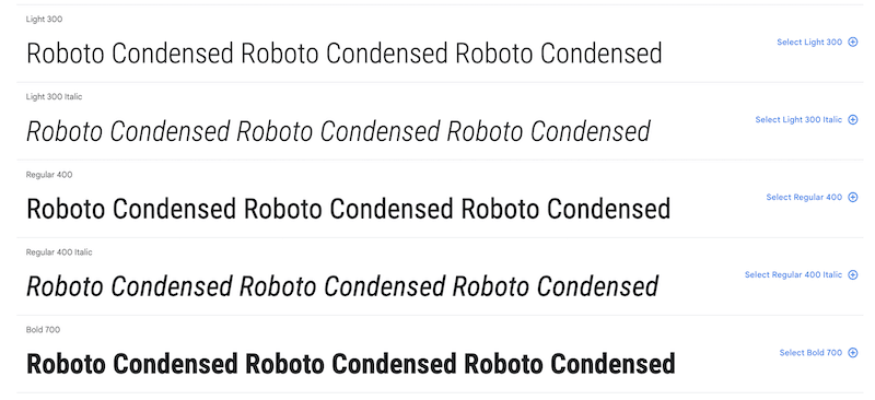 Roboto Condensed 字體 - 來源:Google Fonts