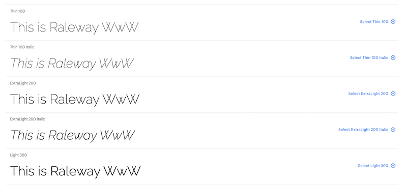 Raleway 字體 - 來源:Google Fonts