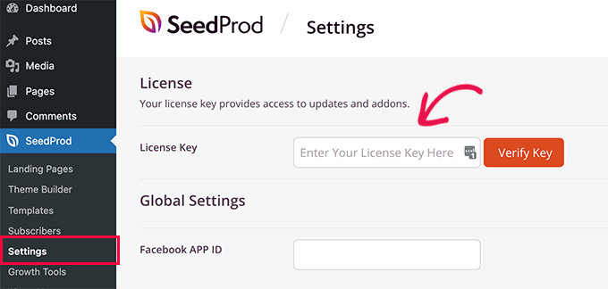 Agregar una clave de licencia de SeedProd a WordPress Adding a SeedProd license key to WordPress