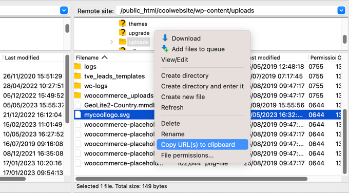 คัดลอก URL โลโก้ของคุณโดยใช้ไคลเอนต์ FTP Copying Your Logo URL Using an FTP Client