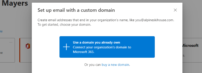 เลือกใช้โดเมนที่คุณเป็นเจ้าของแล้ว Select use a domain you already own