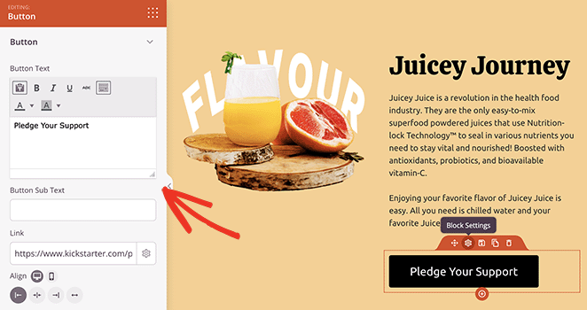 calltoactionbutton SeedProd Kickstarter landing page call to action button