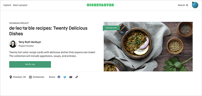 キックスタータープレローンチページ SeedProd Kickstarter prelaunch page