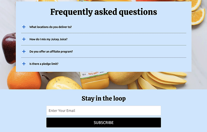 キックスターターランディングページよくある質問soptin SeedProd Kickstarter landing page frequently asked questions and signup form