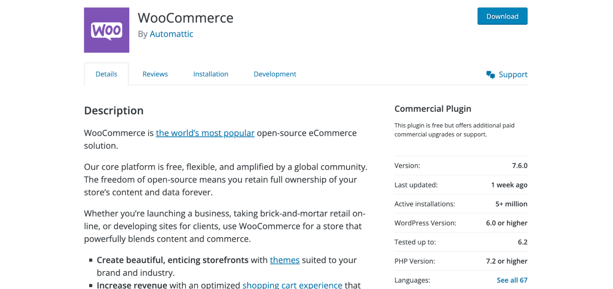 Pagina del plug-in WooCommerce