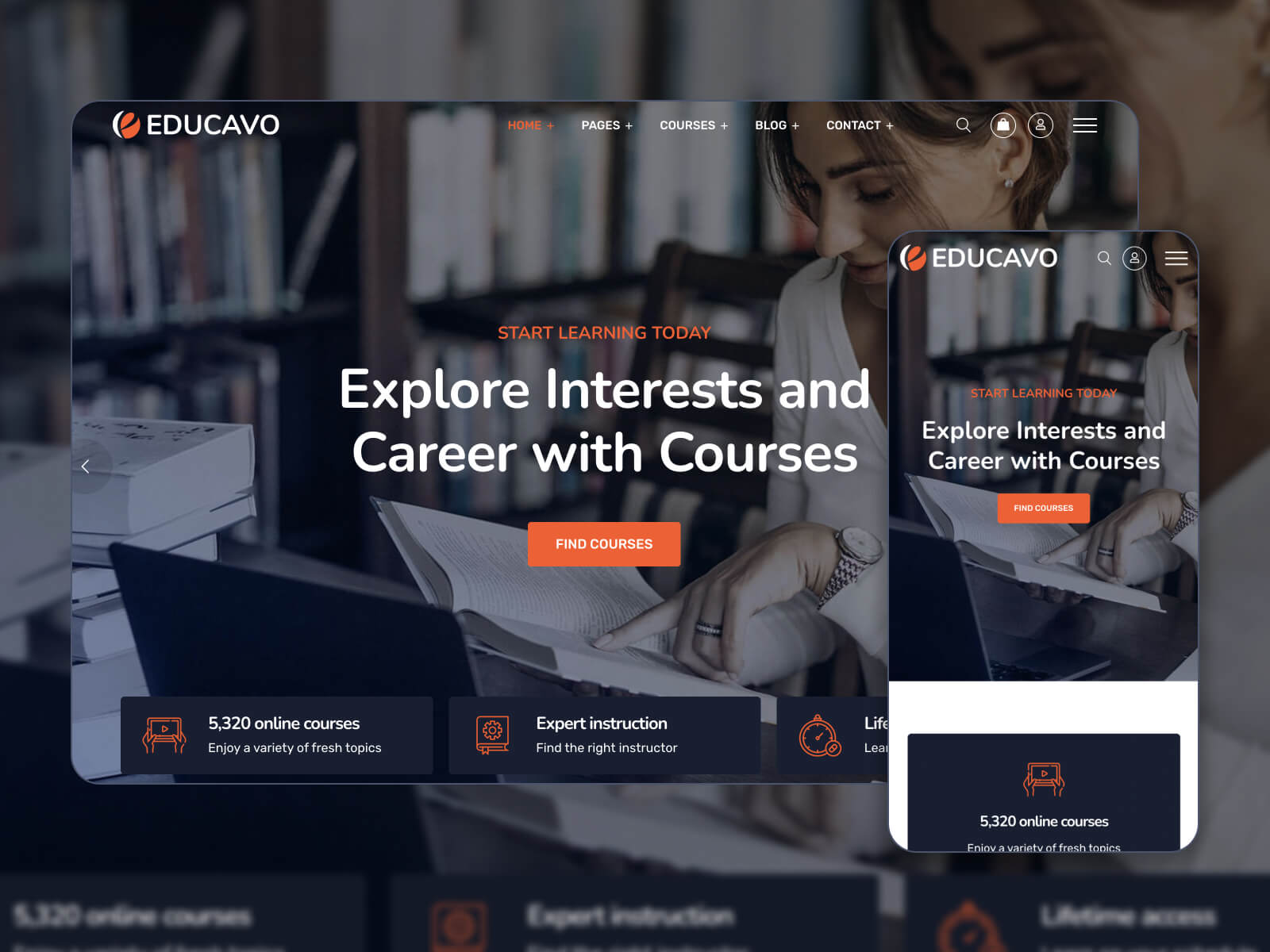 Изображение Educavo - тема WP для онлайн-курса с универсальным макетом в цветовой палитре tomato, dimgray, darkslategrey, black и whitesmoke.