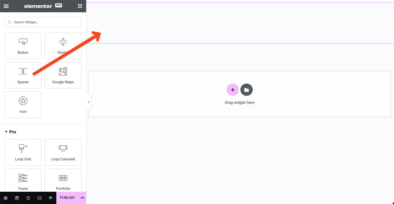 Presentazione di Elementor AI: vantaggi, casi d'uso e come usarlo 10 Drag and drop the spacer widget