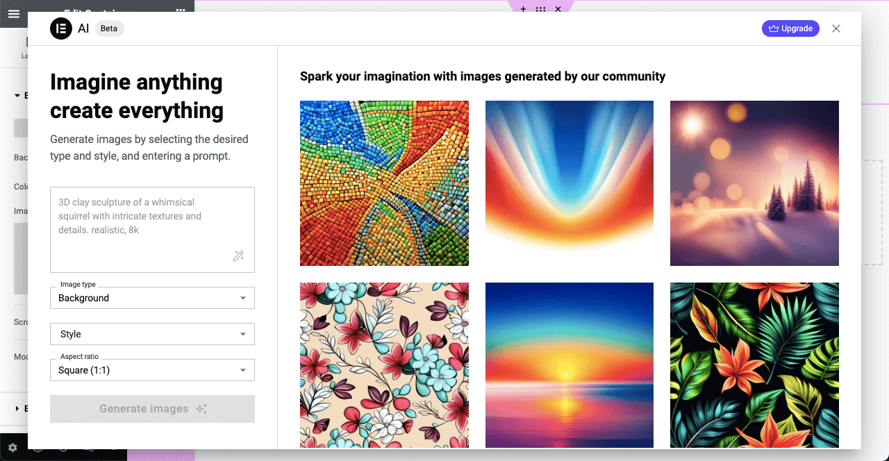 Presentazione di Elementor AI: vantaggi, casi d'uso e come usarlo 12 Generate Images with Your Prompts