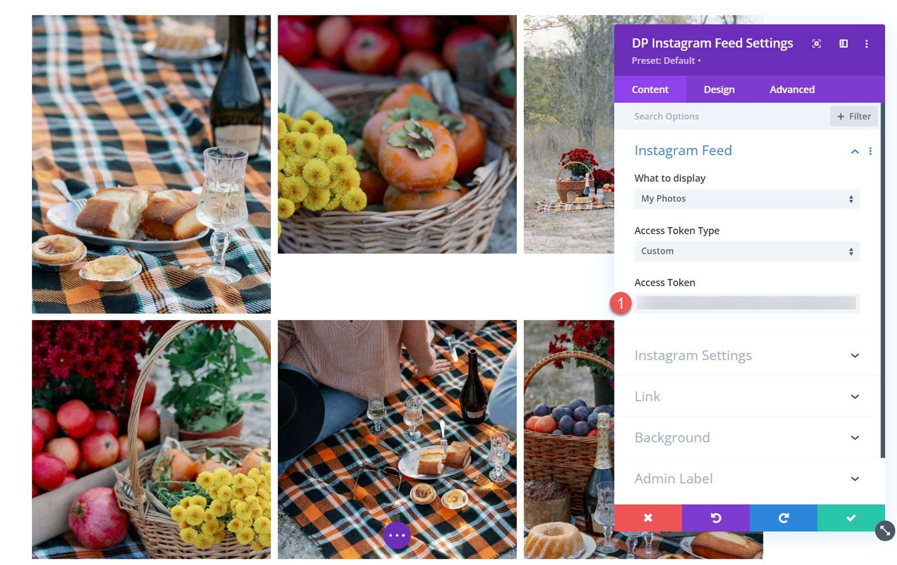 Divi Social Plus Instagram 피드 액세스 토큰