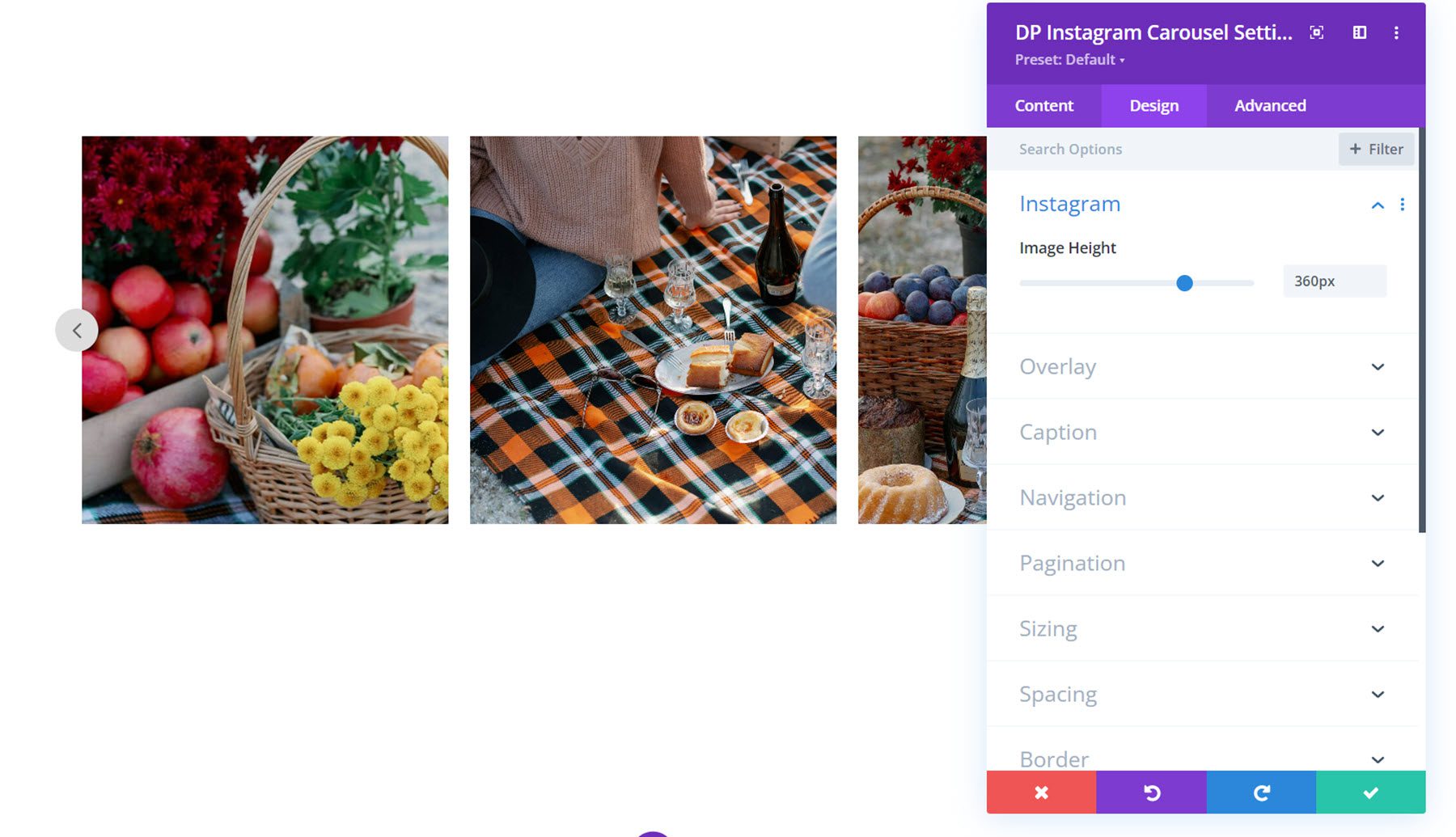 Divi Social Plus Instagram 캐러셀 이미지 높이