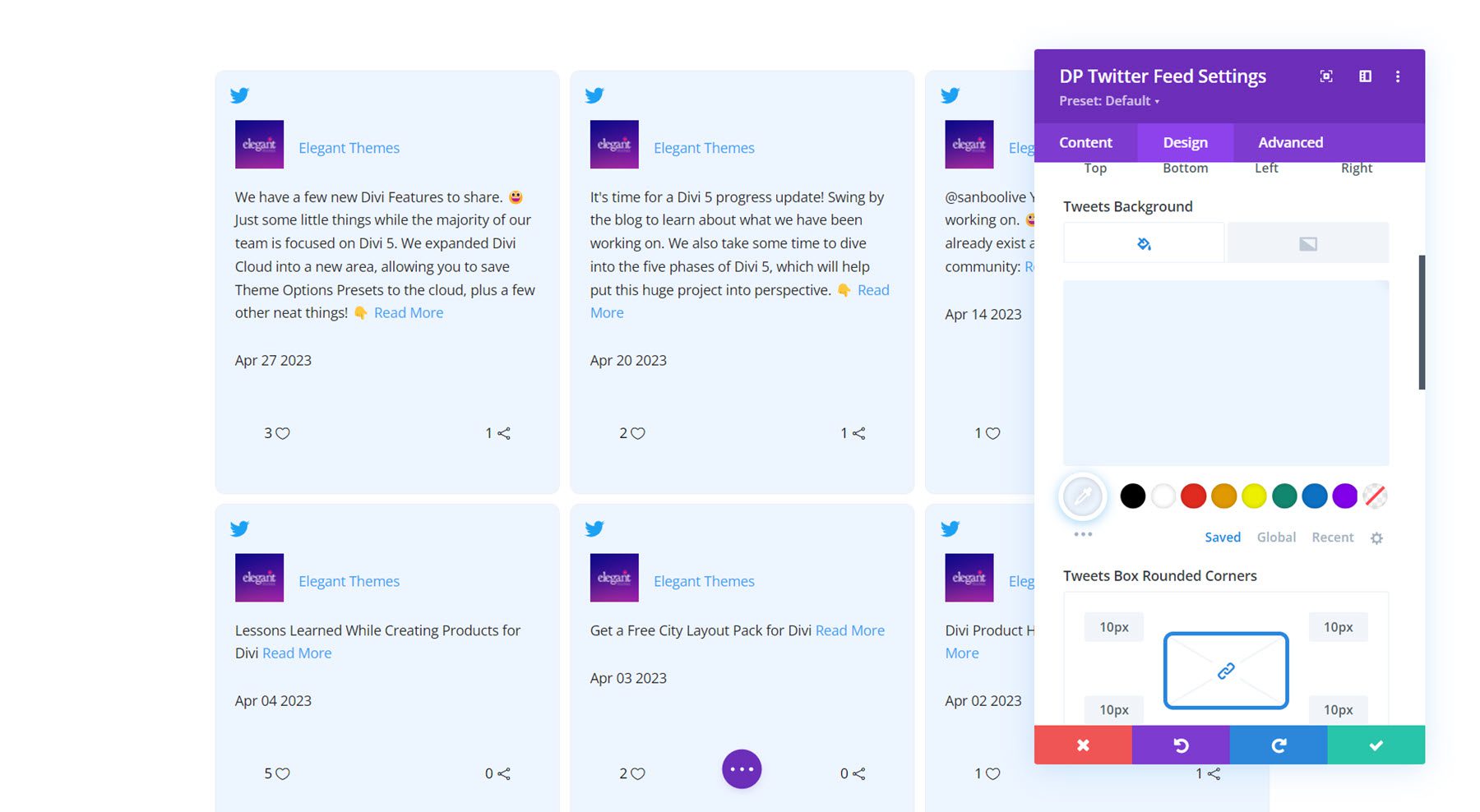 Divi Social Plus Twitter 피드 트윗 배경