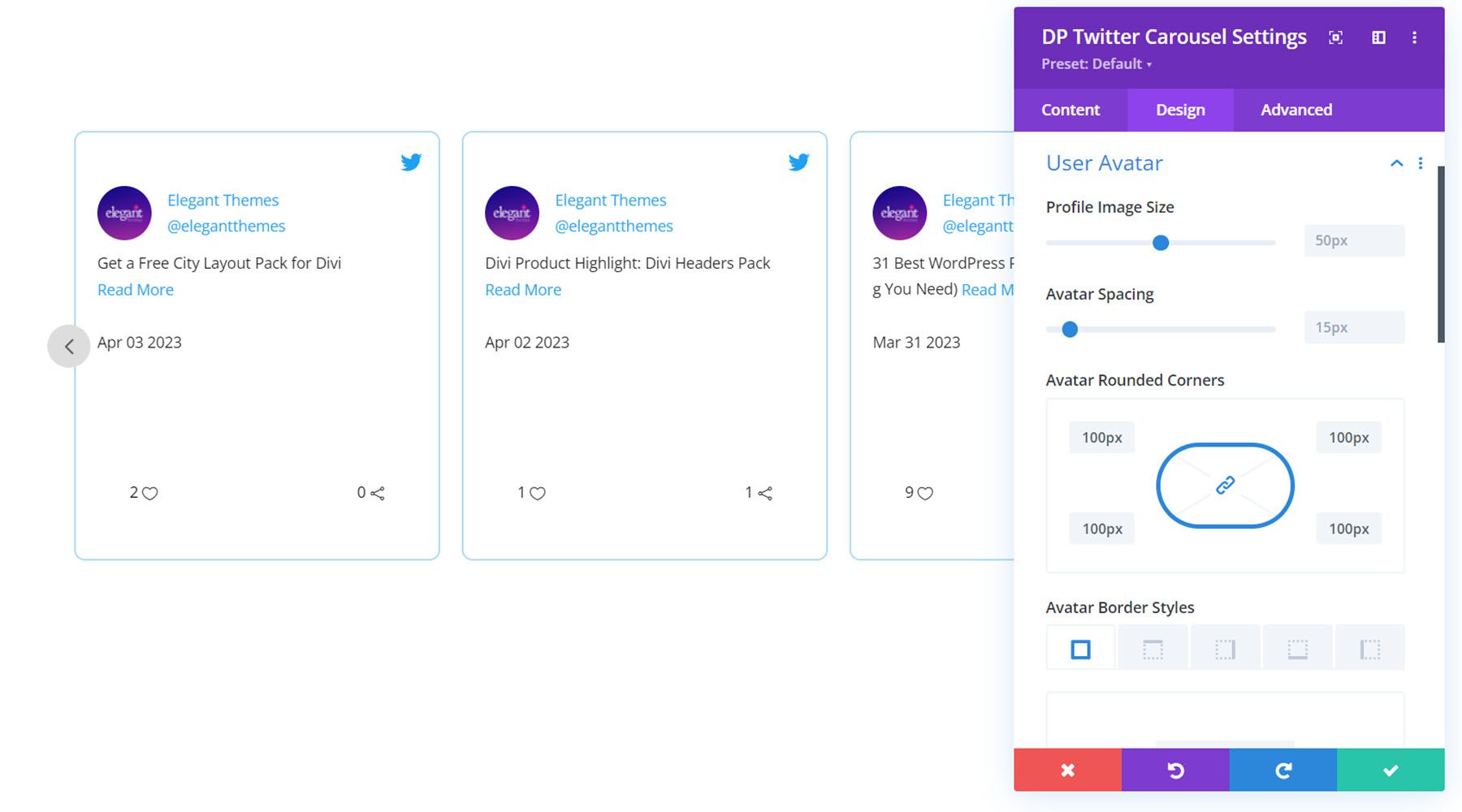 Divi Social Plus Twitter Carousel 사용자 아바타
