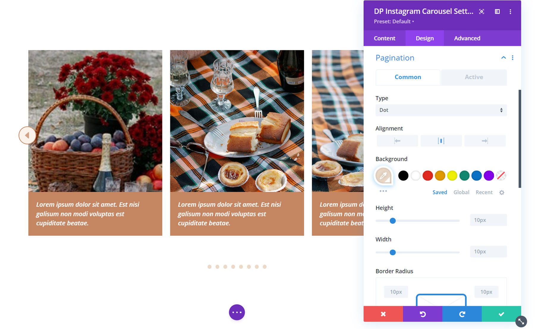 Divi Social Plus Instagram 캐러셀 페이지 매김