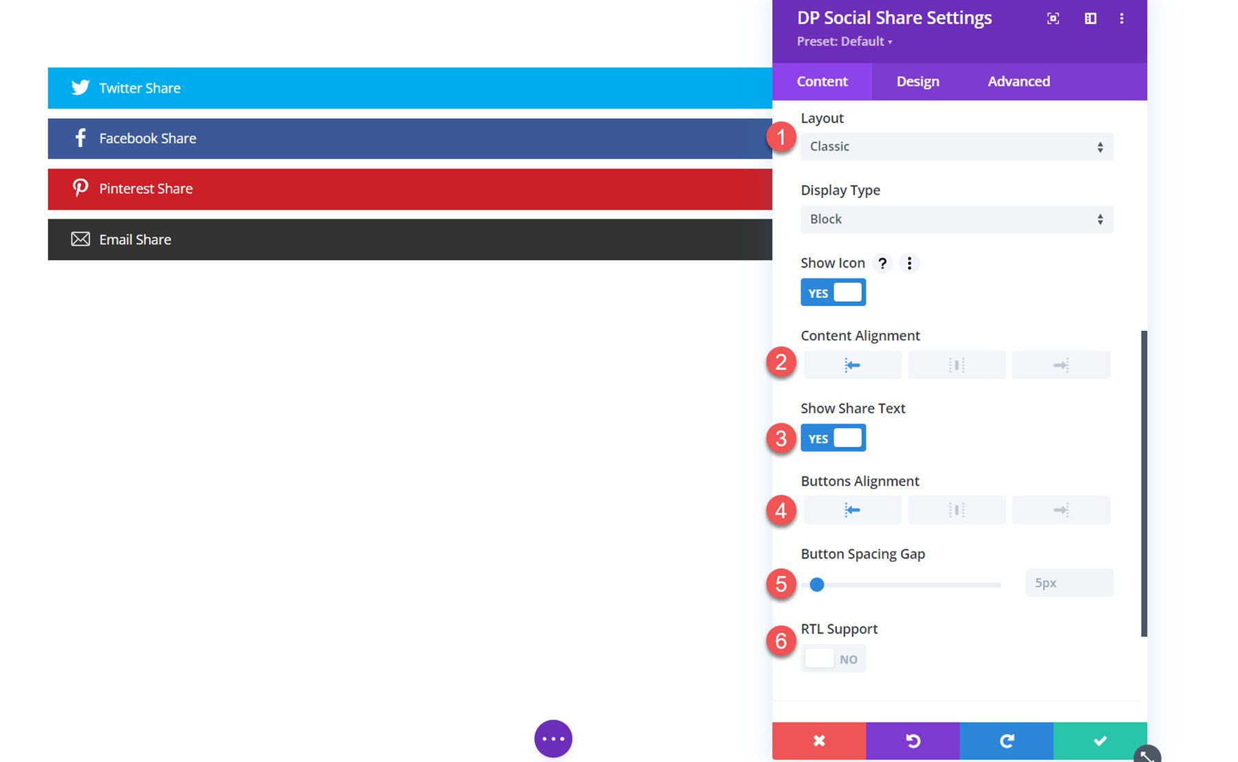 Divi Social Plus 소셜 공유 레이아웃 클래식