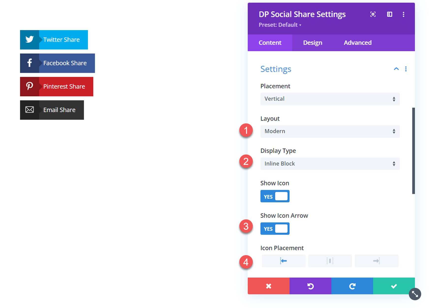 Divi Social Plus 소셜 공유 레이아웃