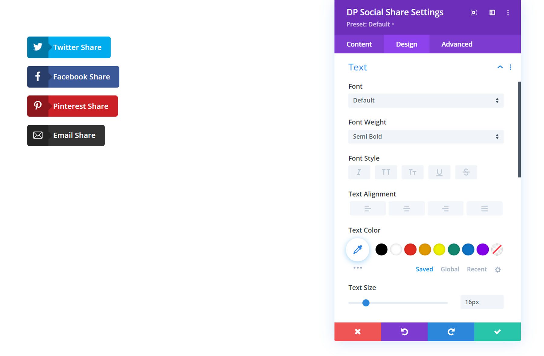 Divi Social Plus 소셜 공유 텍스트