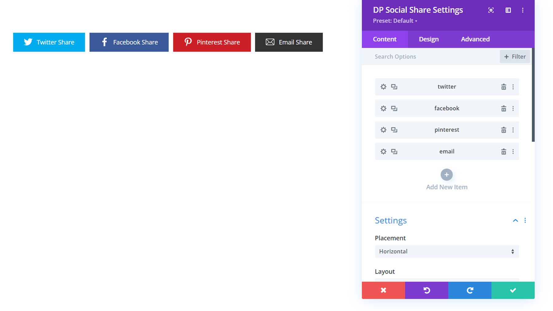Divi Social Plus 소셜 공유 설정