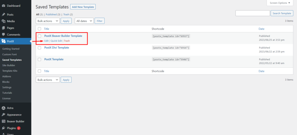 PostX Beaver Builder の統合: Beaver Builder 15 で Gutenberg ブロックを使用する Customizing Saved Template for Beaver