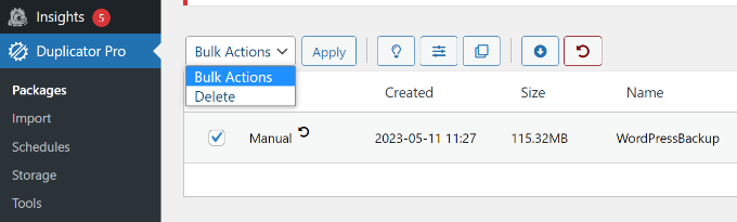 ลบการสำรองข้อมูลที่มีอยู่ใน wordpress Delete existing backups in WordPress