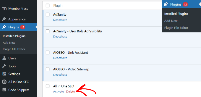 ลบปลั๊กอินที่ไม่ได้ใช้งาน Delete inactive plugins