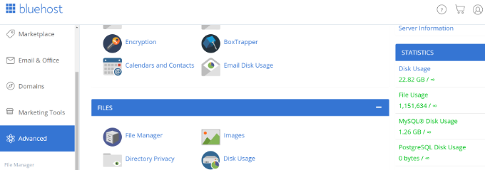 ดูการใช้งานดิสก์ใน Bluehost View disk usage in Bluehost