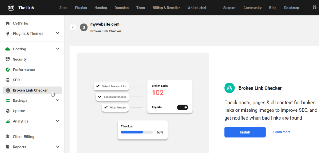 Ecranul de activare Hub - Broken Link Checker.