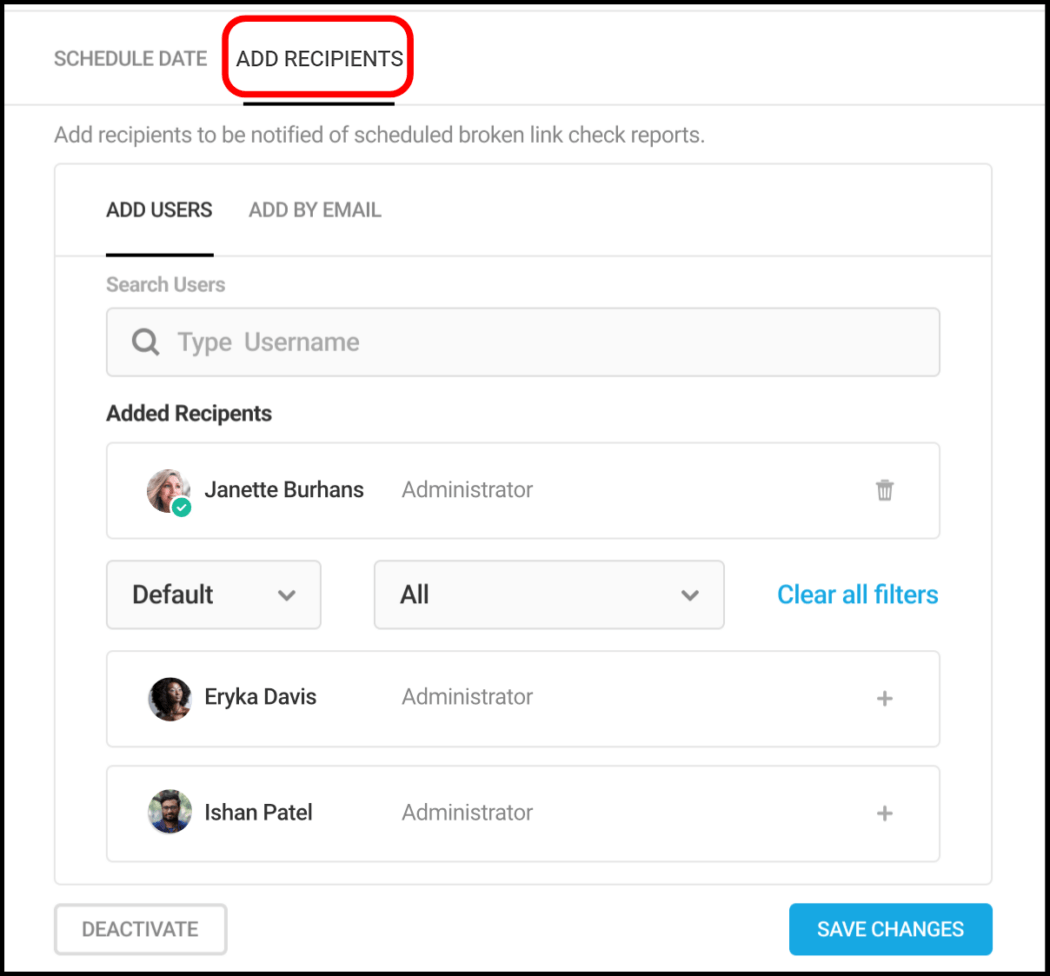 Verificator de linkuri întrerupte - Raport de programare: Adăugați destinatari (tabloul de bord WordPress)