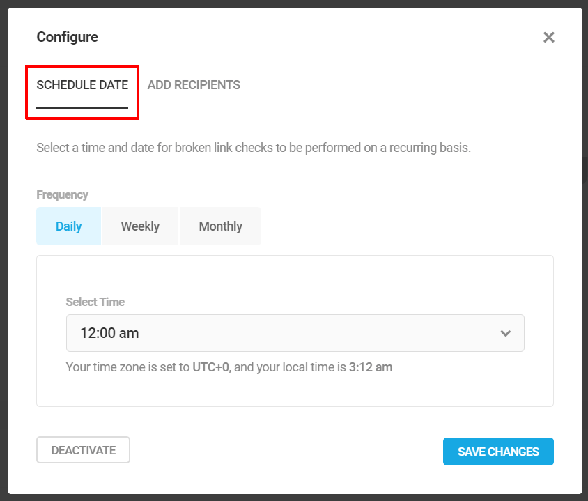 Programați data raportului de verificare a linkurilor întrerupte (tabloul de bord WordPress).