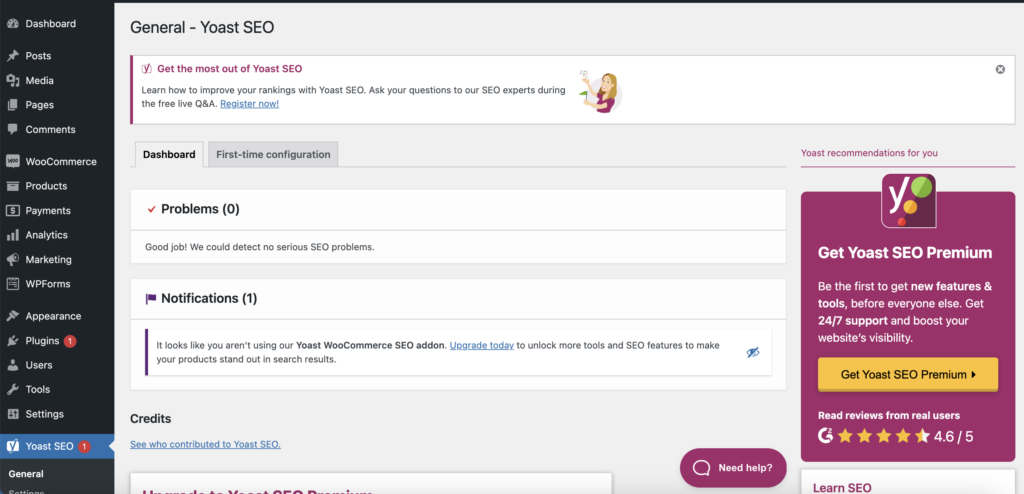 แดชบอร์ด yoast seo