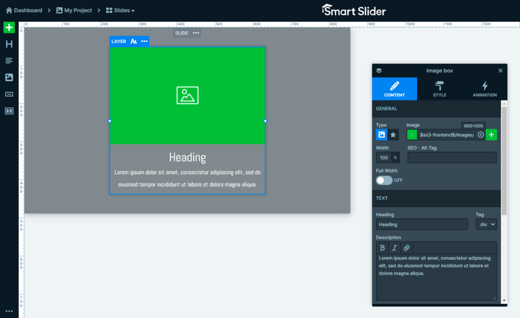 Couche de boîte d'image dans Smart Slider 3